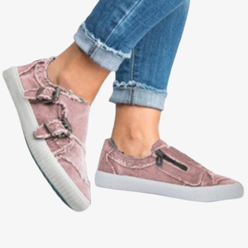 Kobiety Plus Rozmiar Metalowa Klamra Zamek Dekoracja Slip On Canvas Casual Codzienne Mieszkania