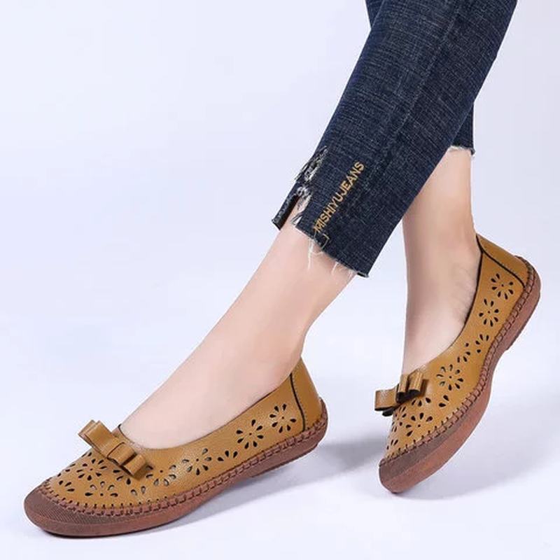 Kobiety Plus Size Prawdziwa Skóra Oddychająca Hollow Out Slip On Casual Flats Loafers