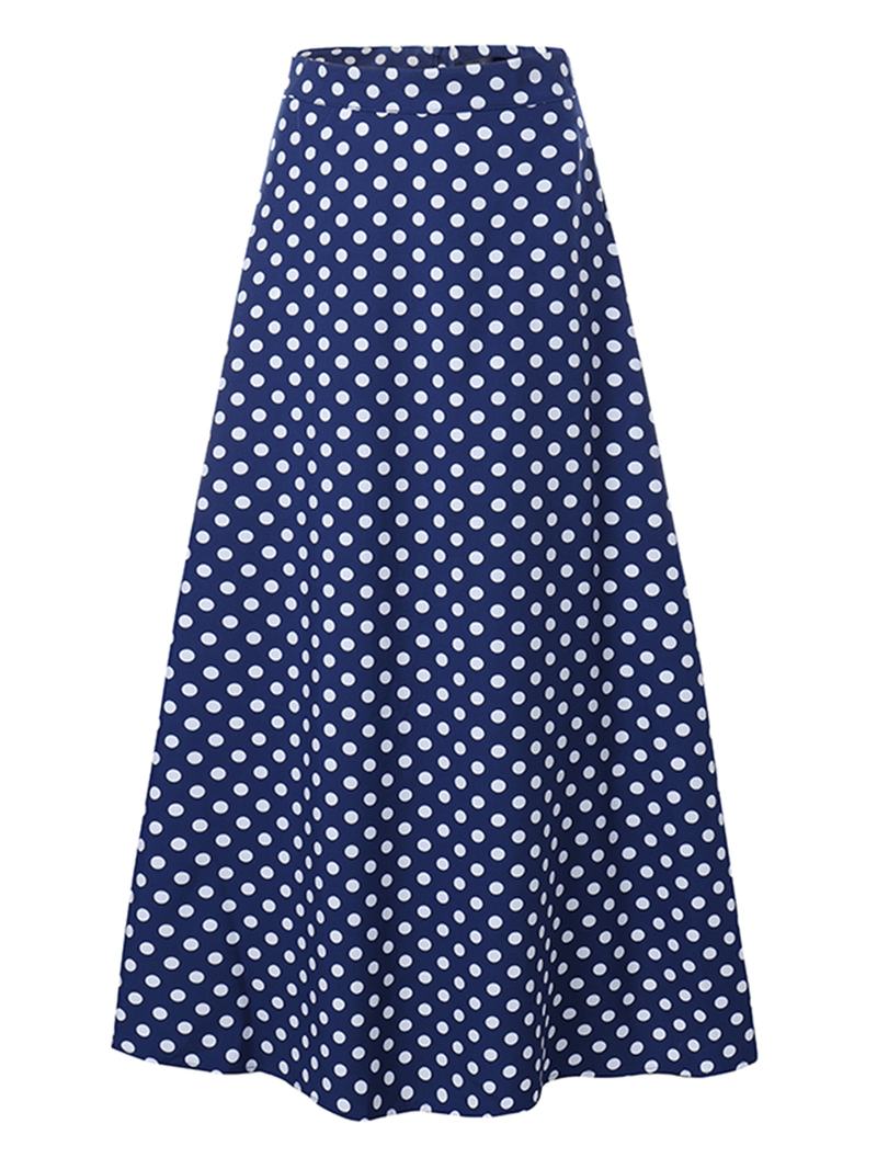 Kobiety Polka Dot Drukowanie Loose Big Swing Boczne Kieszenie Casual Długa Spódnica