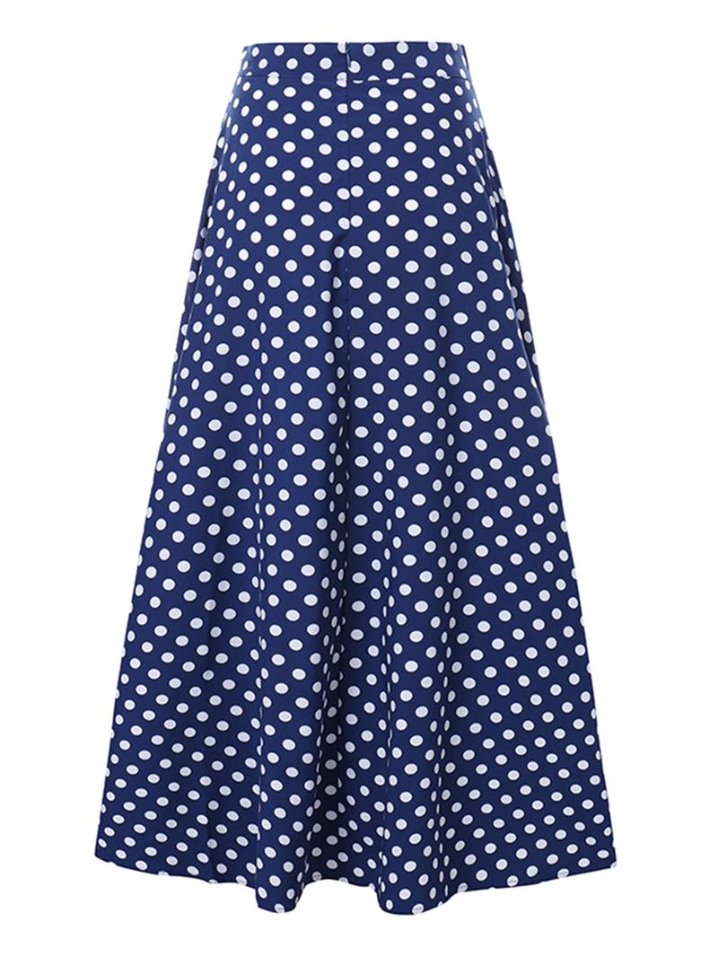 Kobiety Polka Dot Drukowanie Loose Big Swing Boczne Kieszenie Casual Długa Spódnica