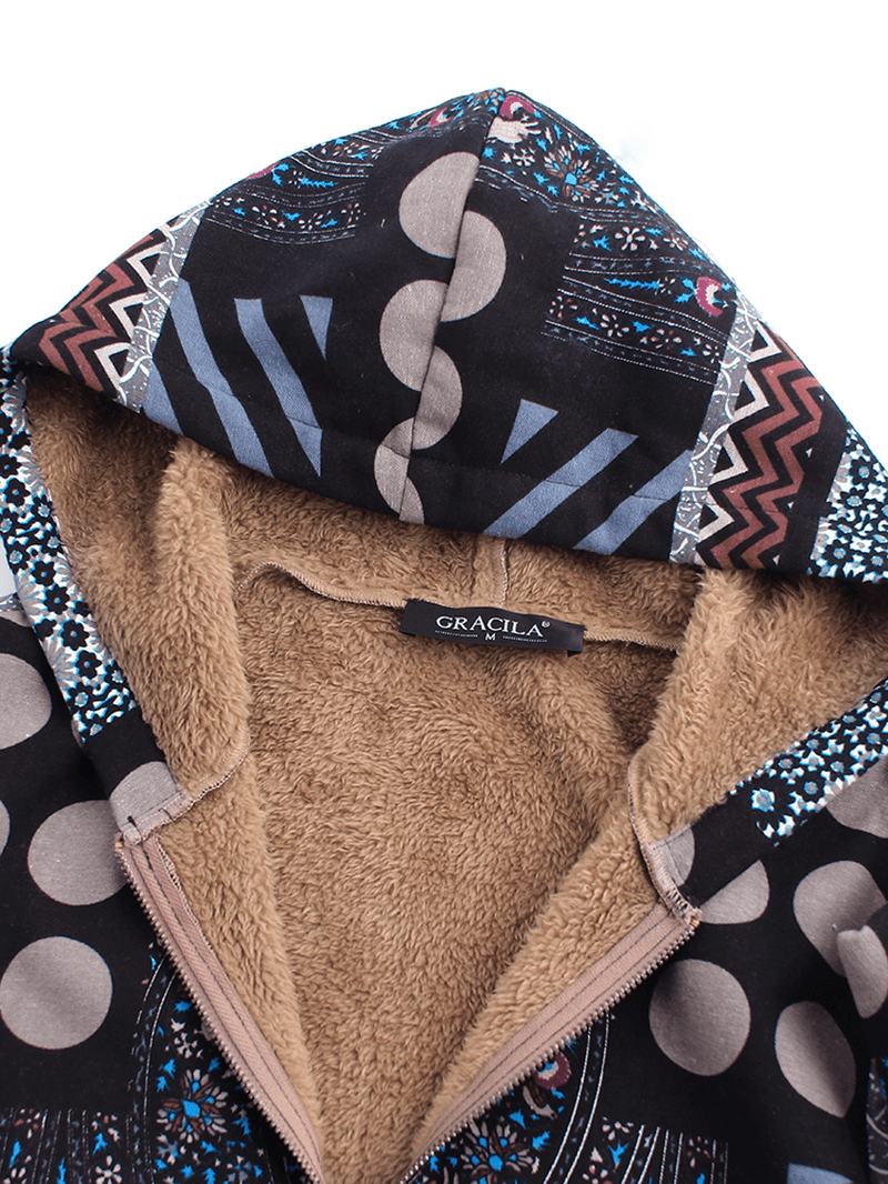 Kobiety Polka Dot Drukowanie Puszysty Polar Gruby Kwiatowy Drukowanie Vintage Jacket Coats