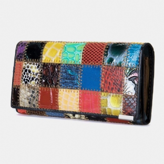 Kobiety Prawdziwa Skóra Bifold Kolorowy Geometryczny Wzór Multi-card Slot Karty Etui Na Pieniądze Klip Monety Kiesy Długie Portfele Sprzęgła