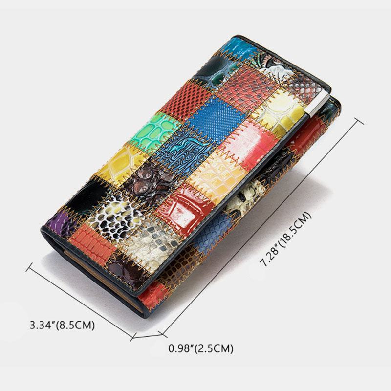 Kobiety Prawdziwa Skóra Bifold Kolorowy Geometryczny Wzór Multi-card Slot Karty Etui Na Pieniądze Klip Monety Kiesy Długie Portfele Sprzęgła