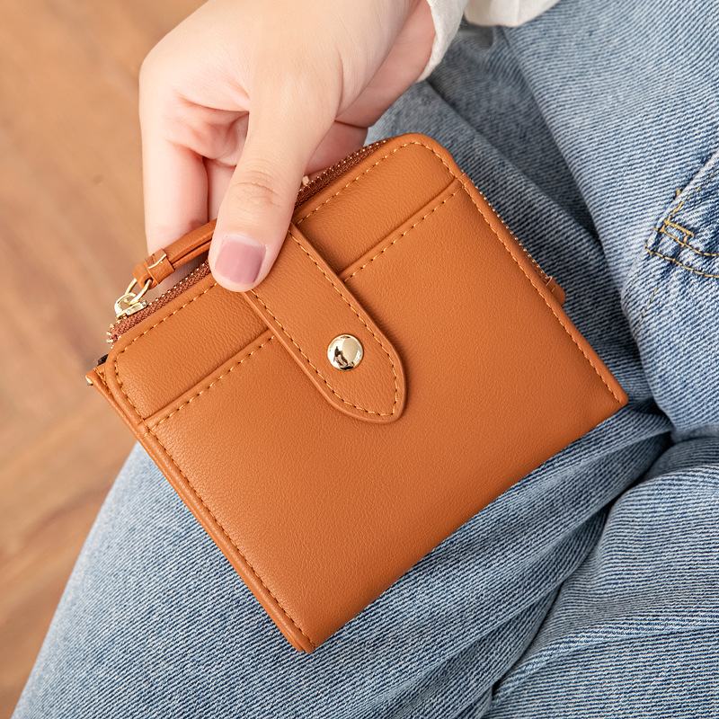 Kobiety Pu Leather Bifold Hasp Multi-card Slot Retro Short Card Holder Portfele Sprzęgła Z Paskiem Na Nadgarstek