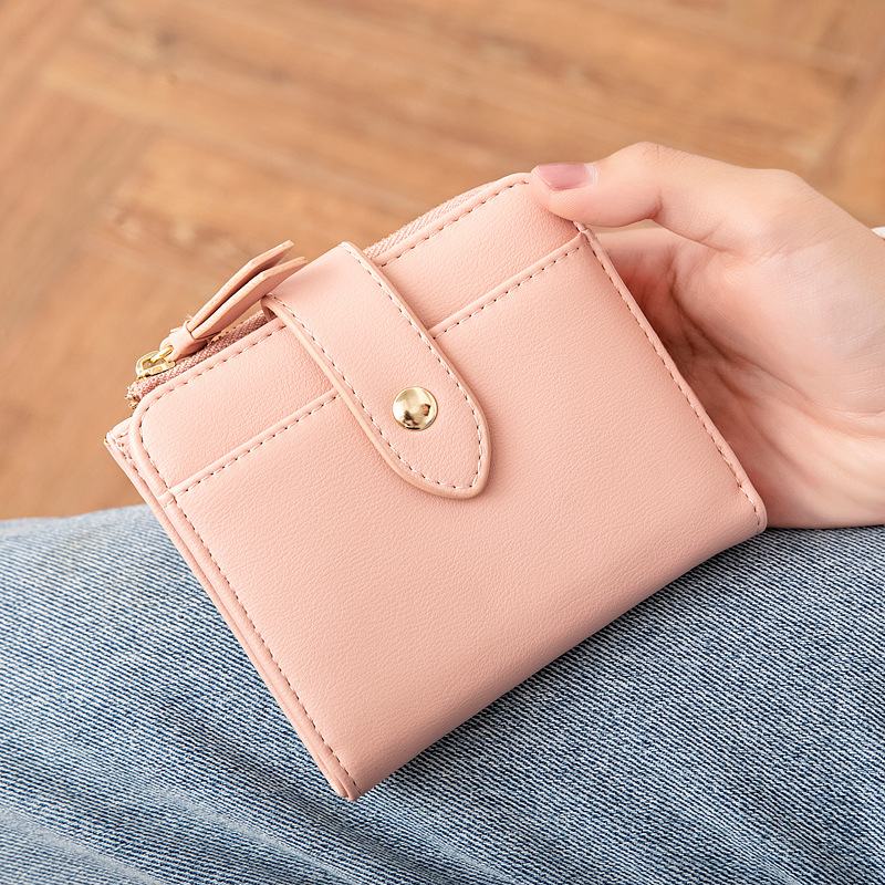 Kobiety Pu Leather Bifold Hasp Multi-card Slot Retro Short Card Holder Portfele Sprzęgła Z Paskiem Na Nadgarstek