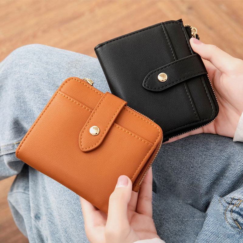 Kobiety Pu Leather Bifold Hasp Multi-card Slot Retro Short Card Holder Portfele Sprzęgła Z Paskiem Na Nadgarstek