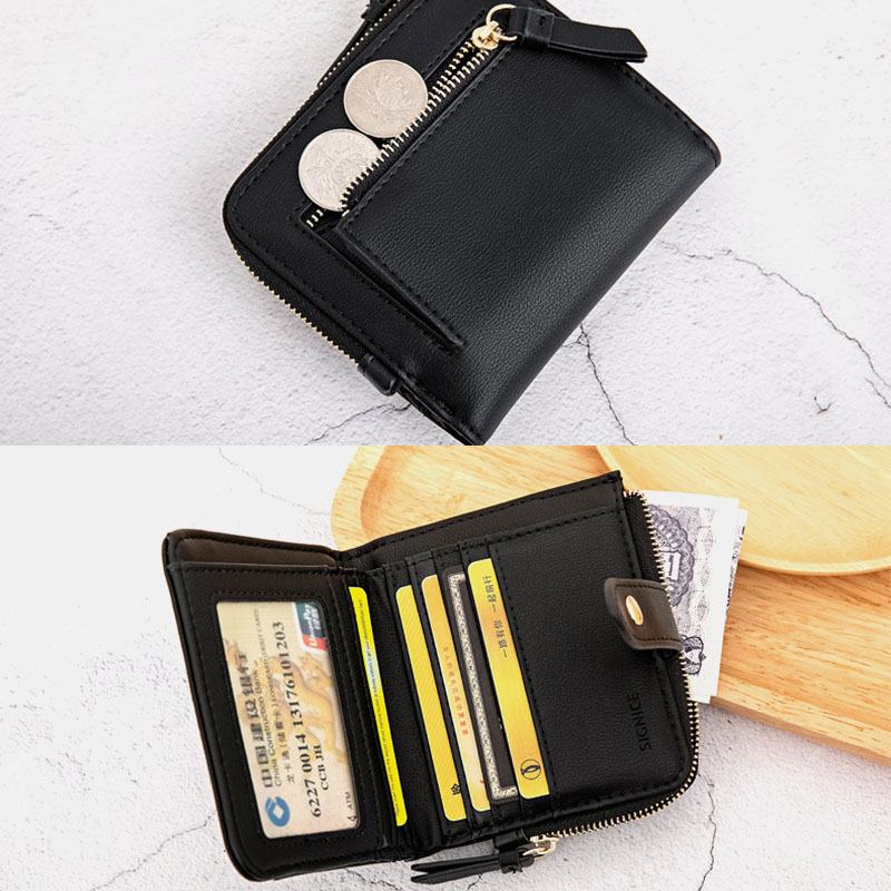 Kobiety Pu Leather Bifold Hasp Multi-card Slot Retro Short Card Holder Portfele Sprzęgła Z Paskiem Na Nadgarstek