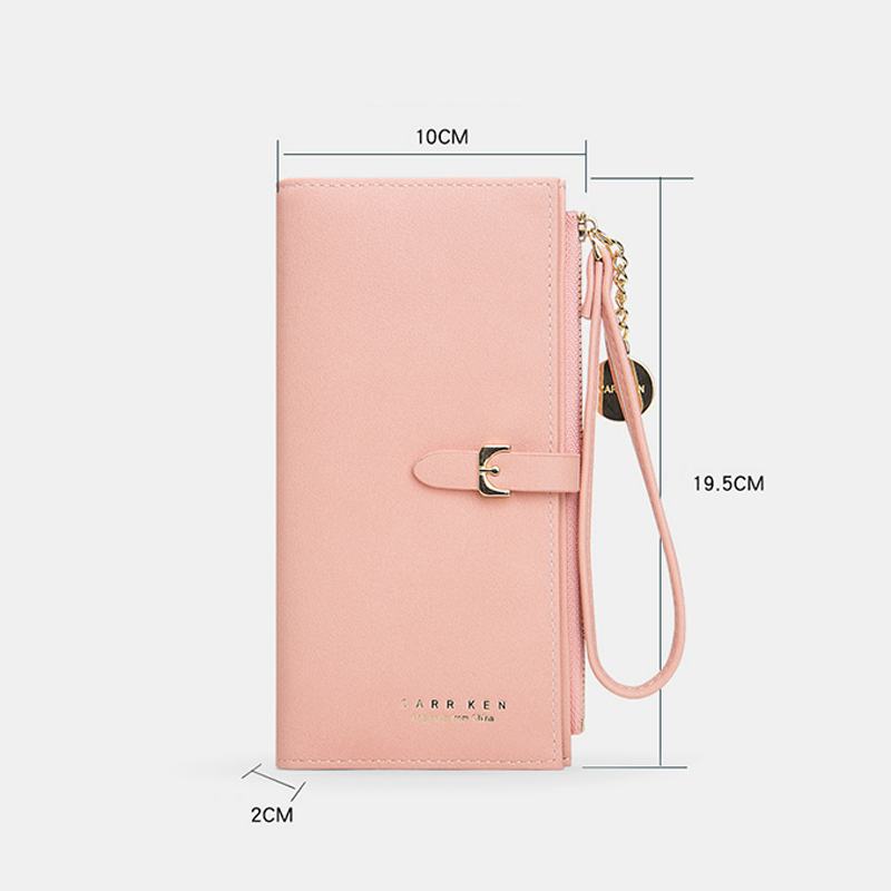 Kobiety Pu Leather Cienki Jednolity Kolor Bifold Długi Portfel Na Karty Portfel