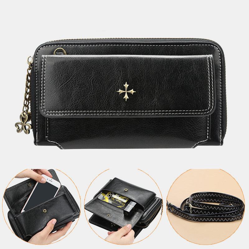 Kobiety Pu Leather Cross Flower Tassel Duża Pojemność Multi-card Slot Phone Bag Torba Przez Ramię Torba Na Ramię