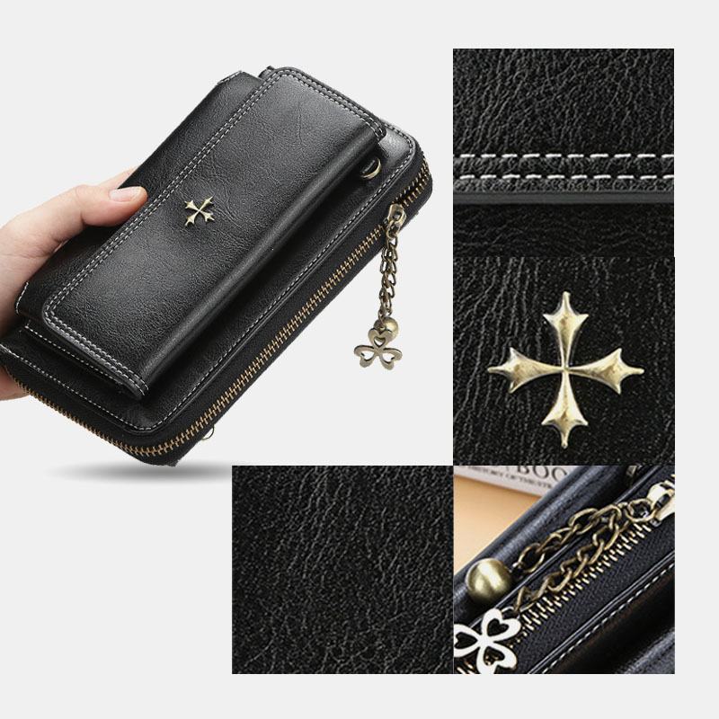 Kobiety Pu Leather Cross Flower Tassel Duża Pojemność Multi-card Slot Phone Bag Torba Przez Ramię Torba Na Ramię
