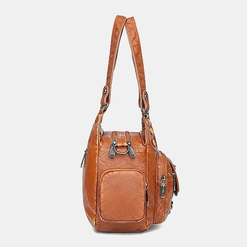 Kobiety Pu Leather Duża Pojemność Multi-pocket Nit Dekoracja Retro Miękkie Torebki Torby Crossbody