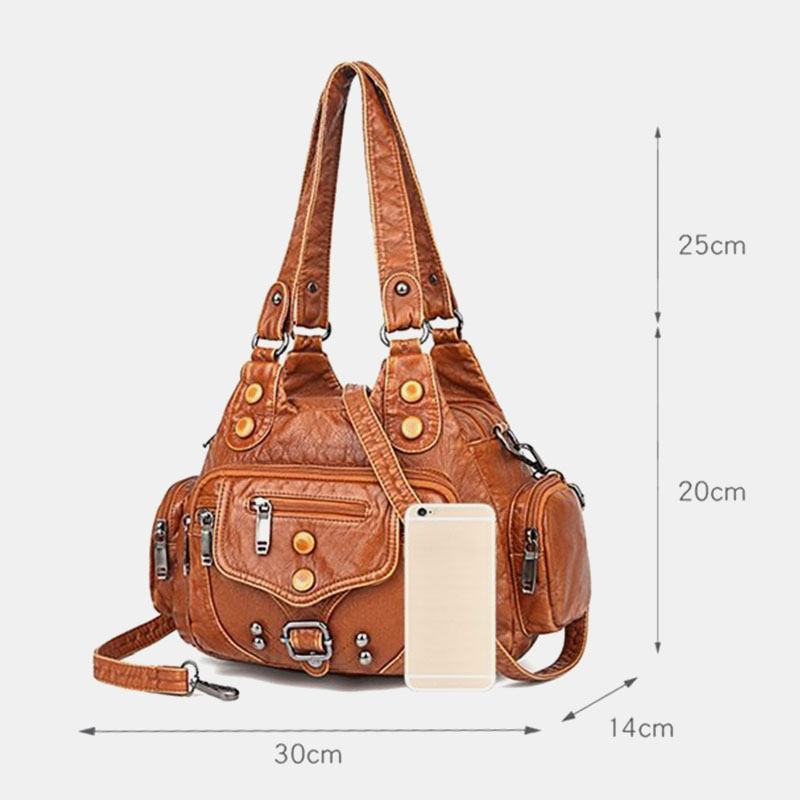 Kobiety Pu Leather Duża Pojemność Multi-pocket Nit Dekoracja Retro Miękkie Torebki Torby Crossbody