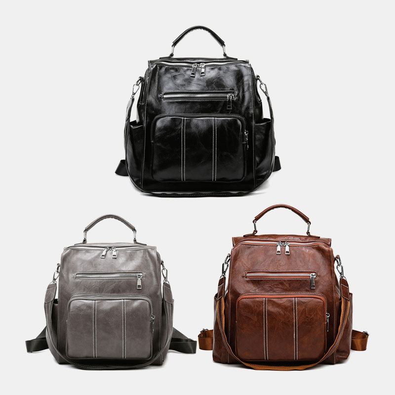 Kobiety Pu Leather Duża Pojemność Multi-pocket Retro Messenger Plecak Torba Crossbody Torba Na Ramię