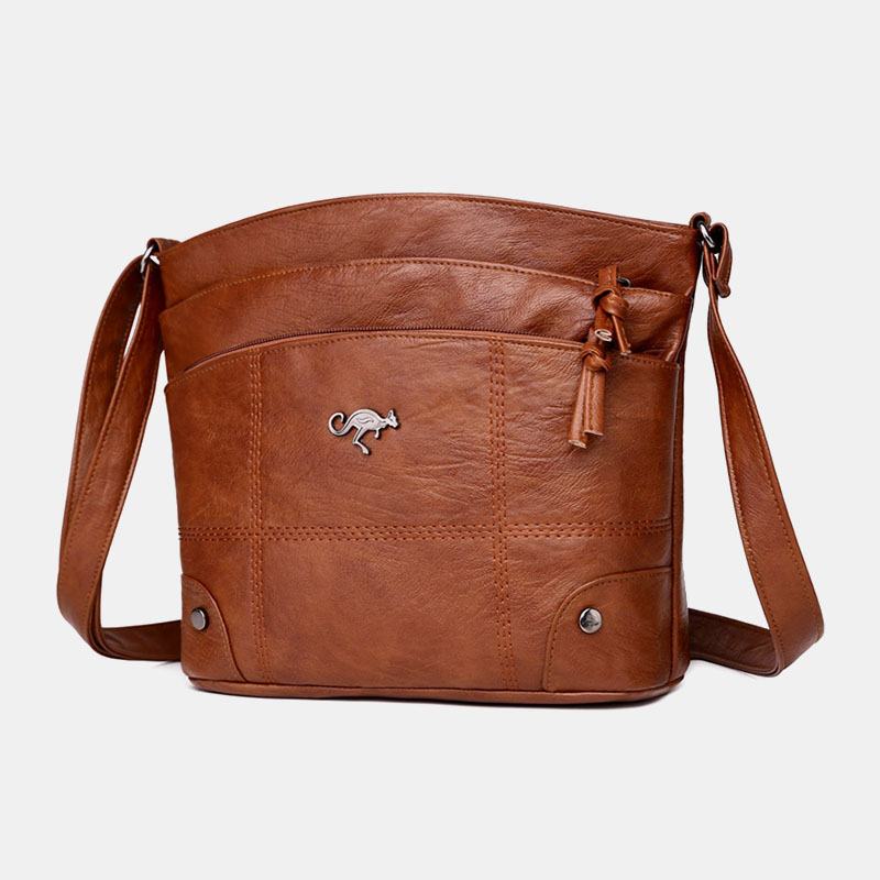 Kobiety Pu Leather Duża Pojemność Retro 6.3 Cala Multi-pocket Torba Na Telefon Miękkie Torby Crossbody Torba Na Ramię