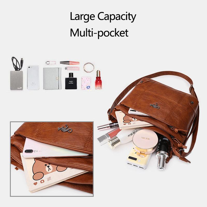 Kobiety Pu Leather Duża Pojemność Retro 6.3 Cala Multi-pocket Torba Na Telefon Miękkie Torby Crossbody Torba Na Ramię