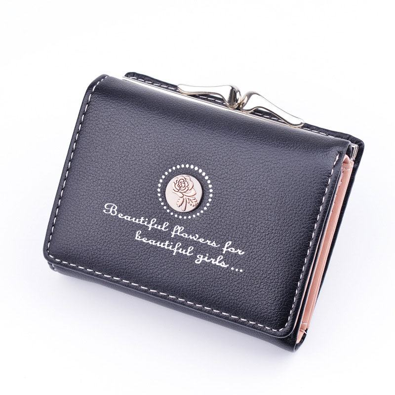 Kobiety Pu Leather Floral Clutch Short Solid Buckle Ladies Wallet Mini Portable Credit Card Torebka