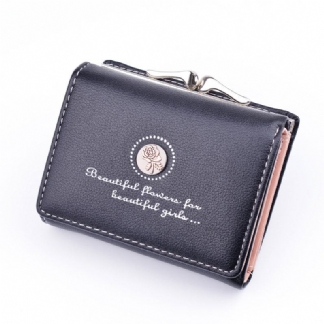 Kobiety Pu Leather Floral Clutch Short Solid Buckle Ladies Wallet Mini Portable Credit Card Torebka