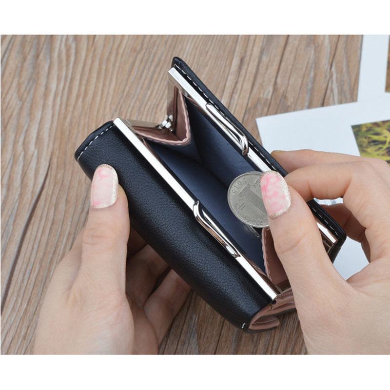 Kobiety Pu Leather Floral Clutch Short Solid Buckle Ladies Wallet Mini Portable Credit Card Torebka