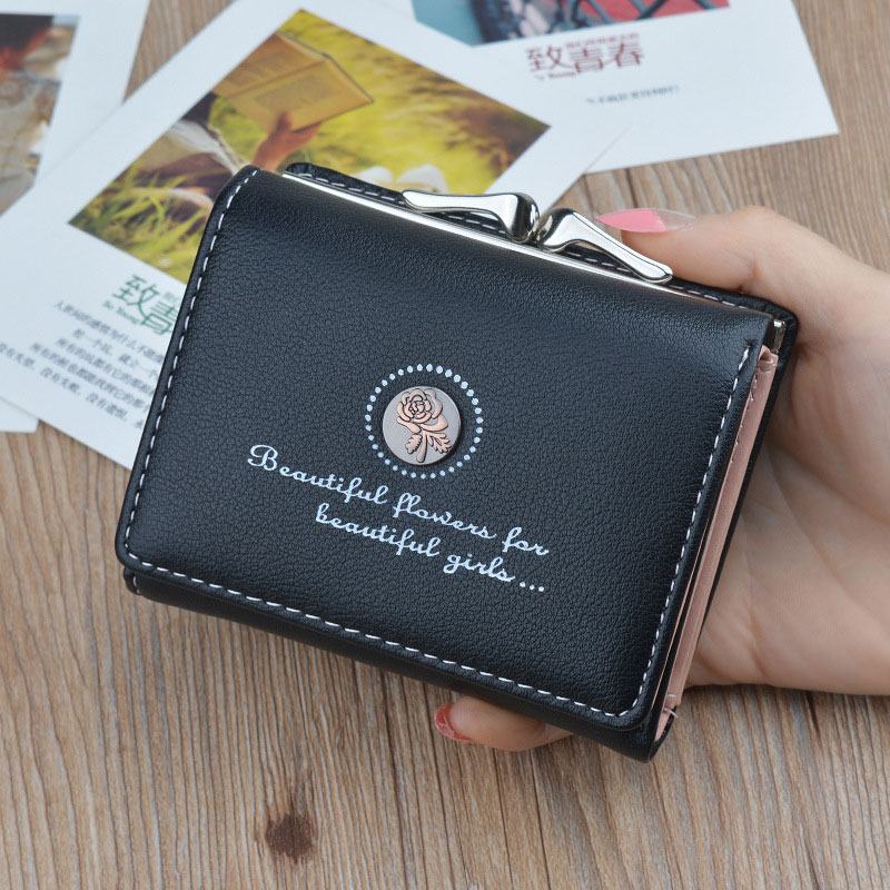 Kobiety Pu Leather Floral Clutch Short Solid Buckle Ladies Wallet Mini Portable Credit Card Torebka