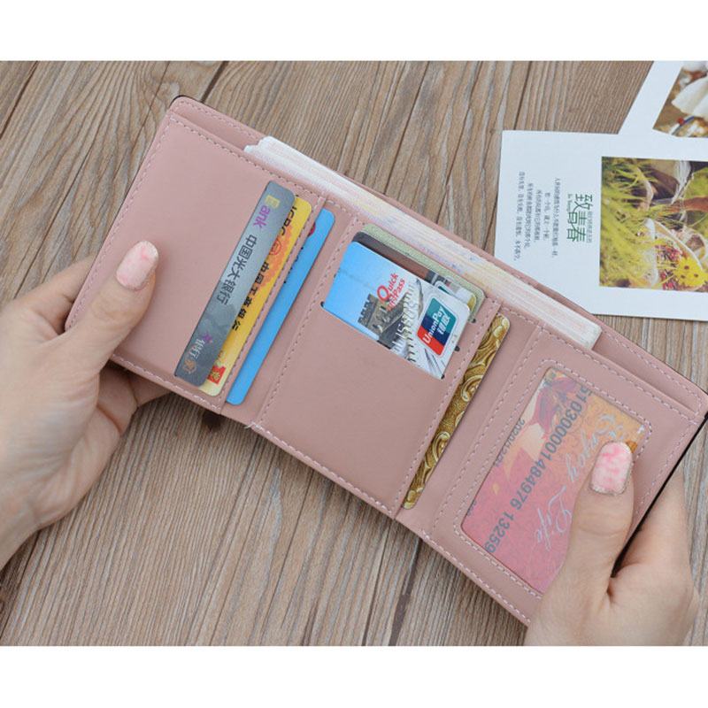 Kobiety Pu Leather Floral Clutch Short Solid Buckle Ladies Wallet Mini Portable Credit Card Torebka