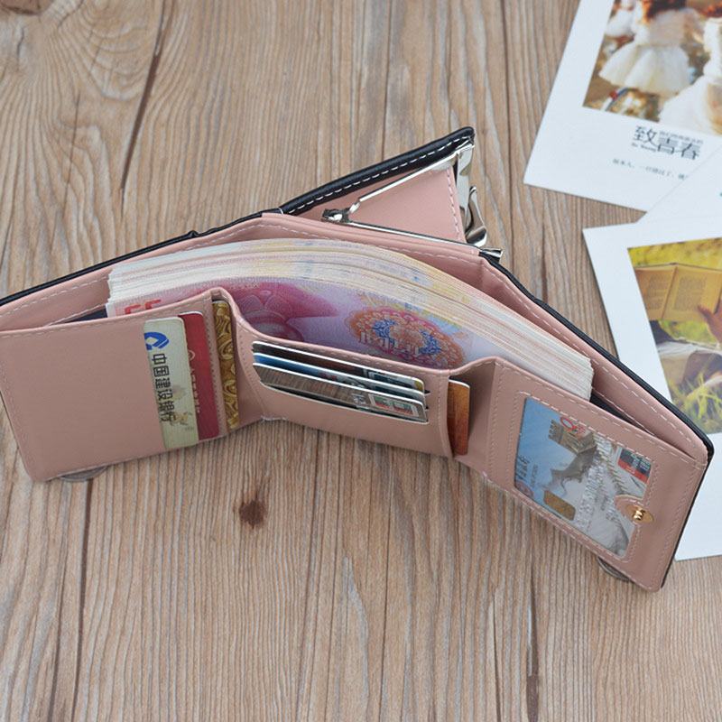 Kobiety Pu Leather Floral Clutch Short Solid Buckle Ladies Wallet Mini Portable Credit Card Torebka