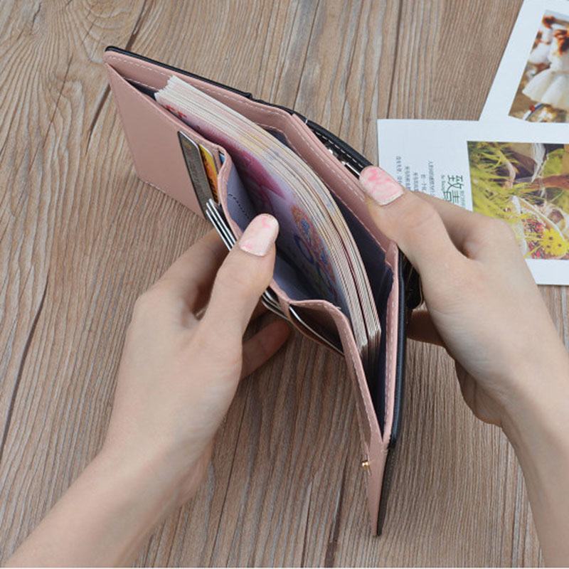 Kobiety Pu Leather Floral Clutch Short Solid Buckle Ladies Wallet Mini Portable Credit Card Torebka