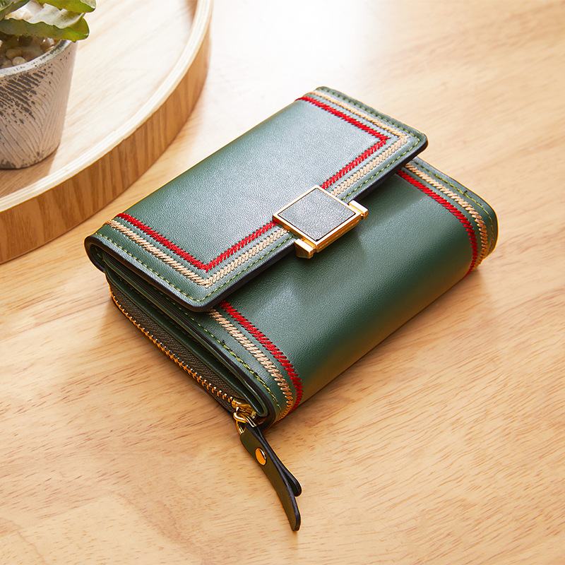 Kobiety Pu Leather Haft Multi-card Slot Organ Card Case Short Trifold Money Clip Zipper Coin Purse Wallet