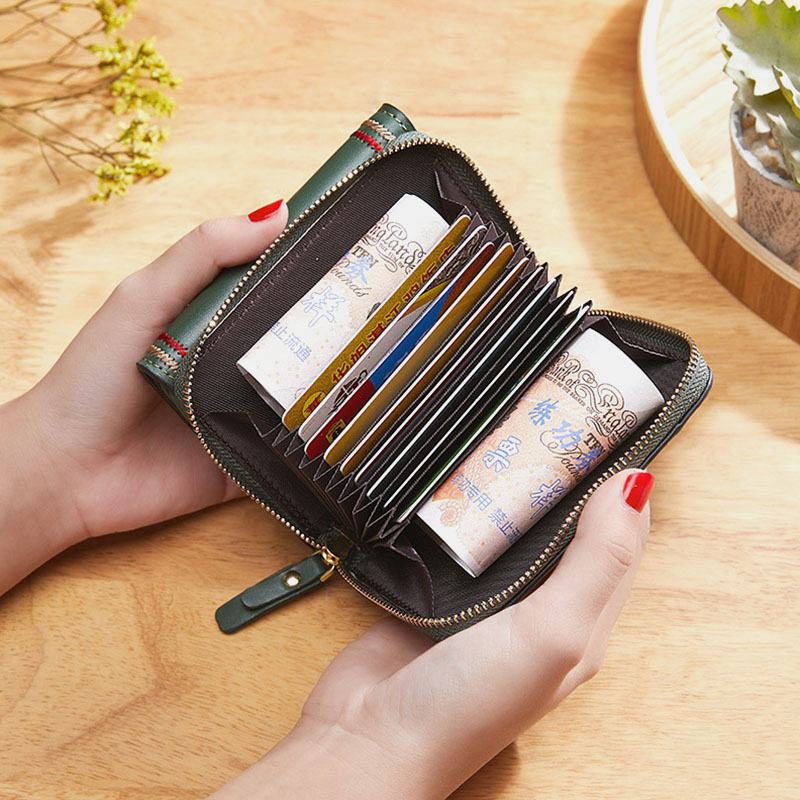 Kobiety Pu Leather Haft Multi-card Slot Organ Card Case Short Trifold Money Clip Zipper Coin Purse Wallet