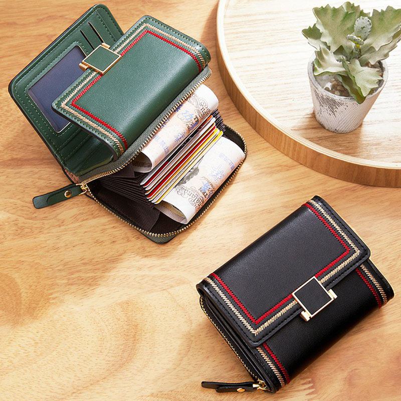 Kobiety Pu Leather Haft Multi-card Slot Organ Card Case Short Trifold Money Clip Zipper Coin Purse Wallet