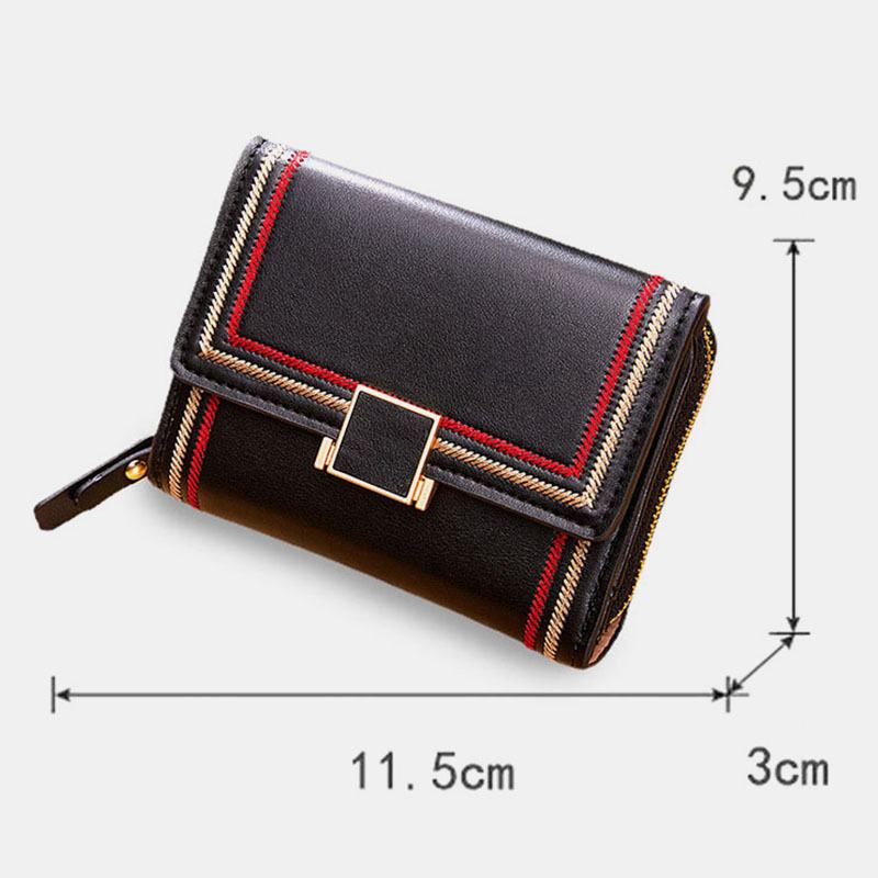 Kobiety Pu Leather Haft Multi-card Slot Organ Card Case Short Trifold Money Clip Zipper Coin Purse Wallet