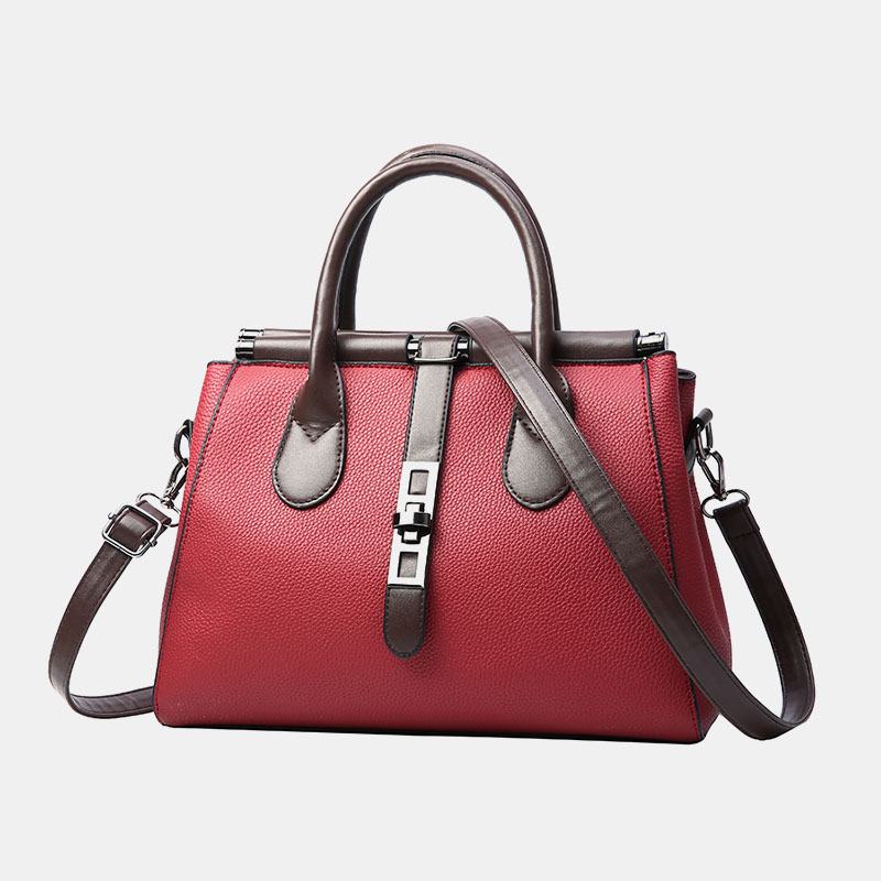 Kobiety Pu Leather Moda Casual Średnia Pojemność Jednolity Kolor Multi-carry Torebka Torba Na Ramię Torba Przez Ramię