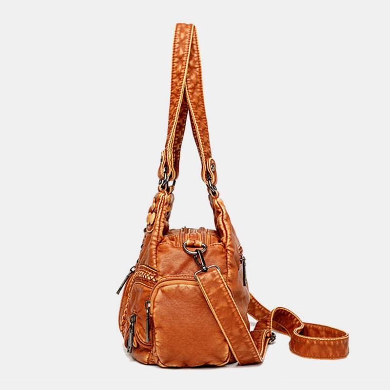 Kobiety Pu Leather Solid Color Duża Pojemność Retro Moda Tote Torebki Torby Crossbody