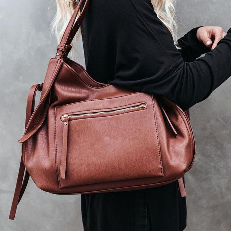 Kobiety Pu Skórzane Worka Na Ramię W Stylu Ramion Vintage Duża Zdolność Torebki Torebki Crossbody Torebka