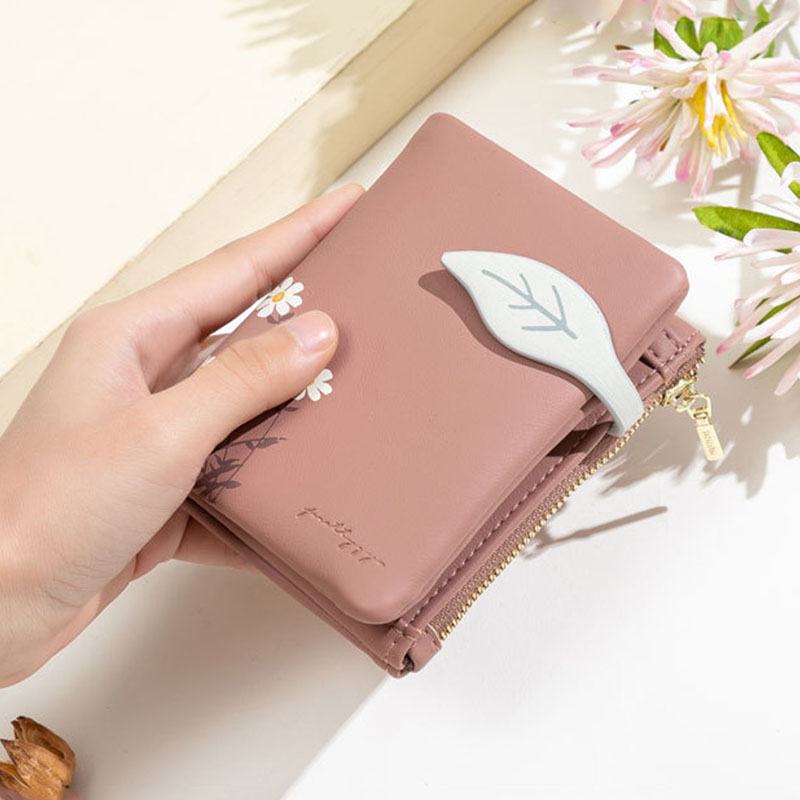 Kobiety Pu Skórzany Kwiatowy Nadruk Casual Mini Easy Carry Money Clip Card Holder Wallet