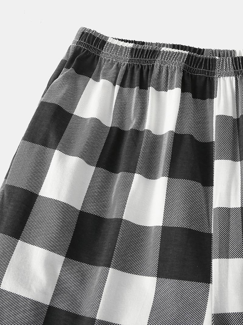 Kobiety Raglan Sleeve Cartoon Cotton Plaid Spodnie Do Biegania Casual Home Piżamy Set