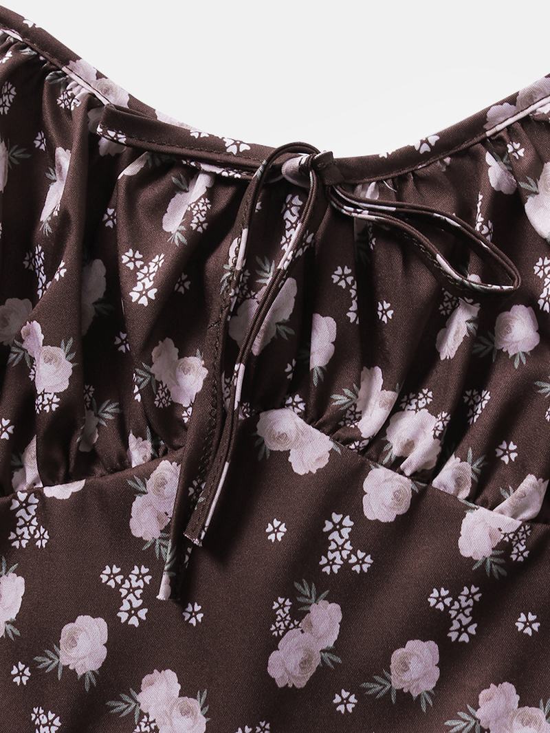 Kobiety Retro Floral Drukowanie Split Strappy Cami Casual Midi Sukienki