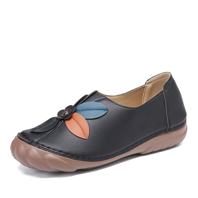 Kobiety Retro Szwy Kwiatowe Okrągłe Toe Slip On Flat Loafers Shoes