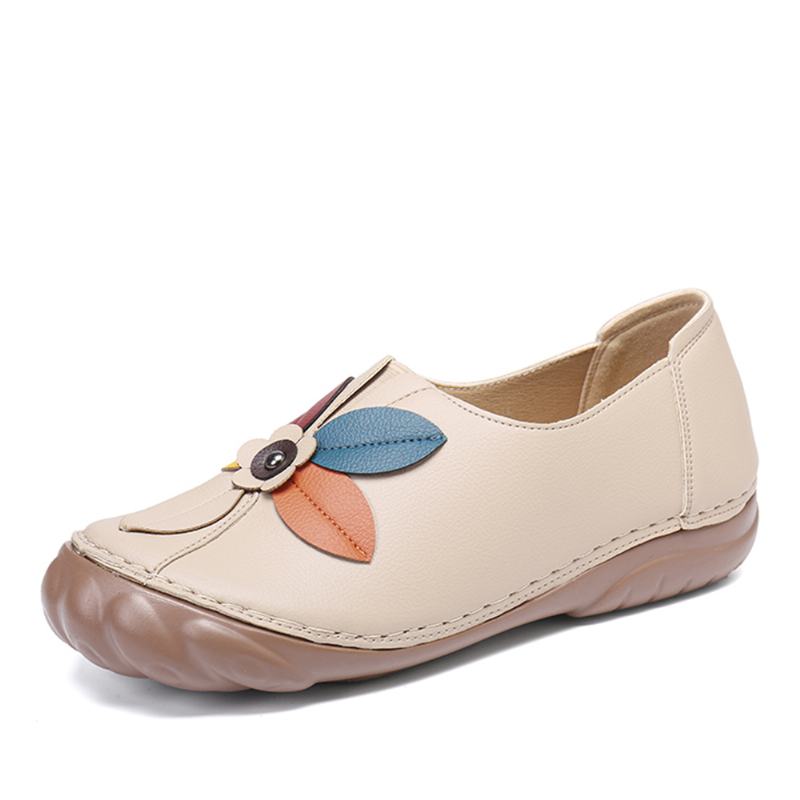 Kobiety Retro Szwy Kwiatowe Okrągłe Toe Slip On Flat Loafers Shoes