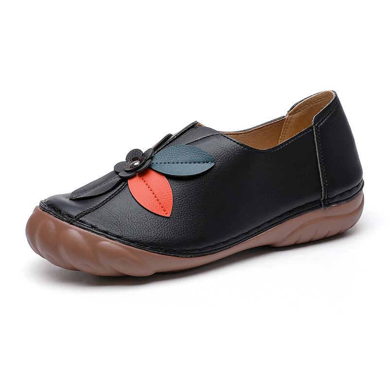 Kobiety Retro Szwy Kwiatowe Okrągłe Toe Slip On Flat Loafers Shoes