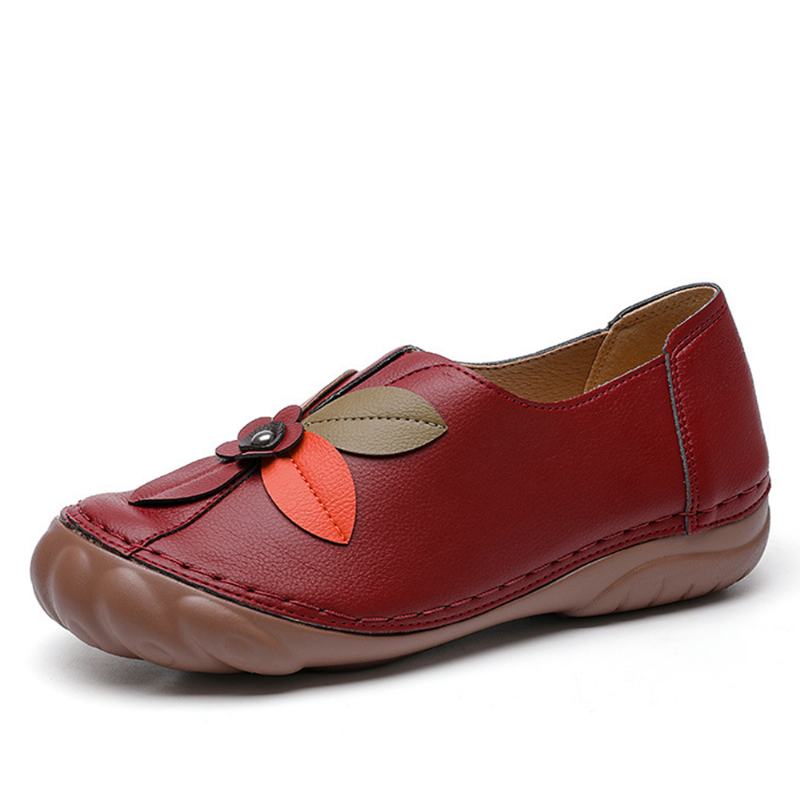 Kobiety Retro Szwy Kwiatowe Okrągłe Toe Slip On Flat Loafers Shoes