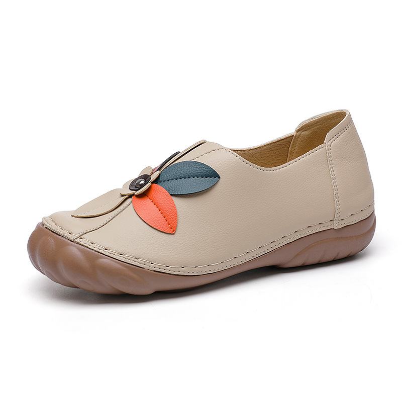 Kobiety Retro Szwy Kwiatowe Okrągłe Toe Slip On Flat Loafers Shoes