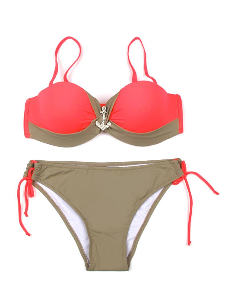 Kobiety Sexy Fiszbiny Push Up Bikini Set Ruched Regulowane Stroje Kąpielowe