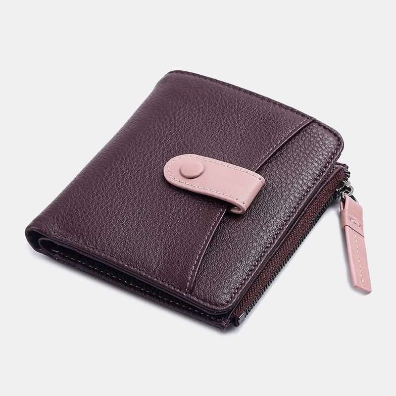 Kobiety Skórzana Bifold Klamka Zipper Wielofunkcyjna Portmonetka Moneta Klip Krótki Portfel