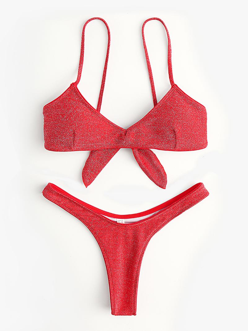 Kobiety Solid Color Back Tie Spaghetti Straps Backless Stroje Kąpielowe Stringi Bikini