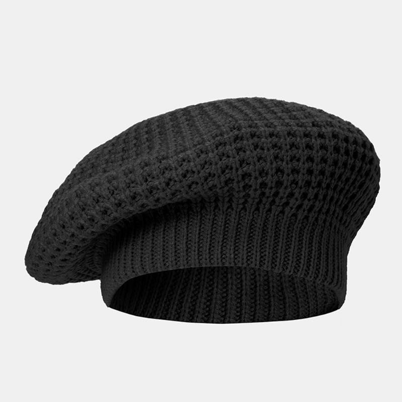 Kobiety Solid Color Dome Hollow Oddychająca Dzianinowa CZapka Outdoor Windproof Sunshade Beret Cap