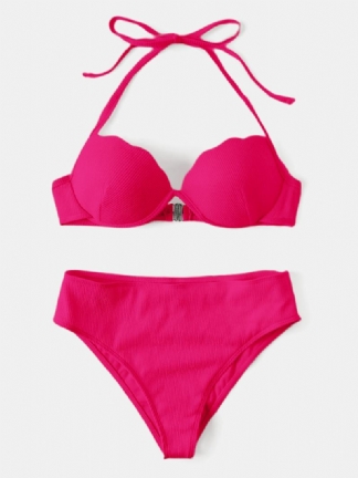 Kobiety Solid Color Halter String Fiszbiny Bikini Z Wysokim Stanem Do Pływania