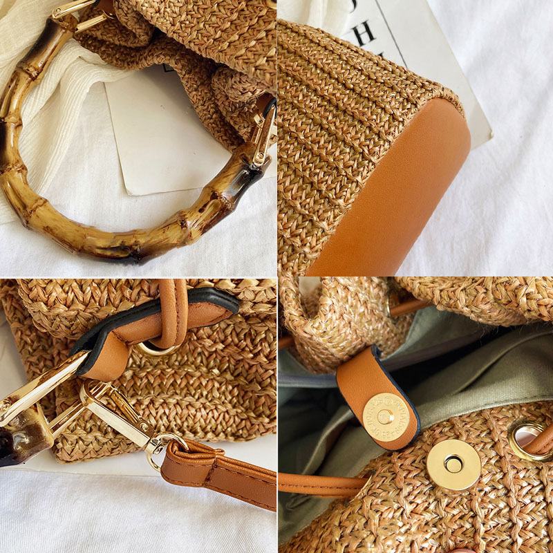 Kobiety Solid Color String Casual Torebka Ze Słomy Torebka Torba Na Ramię Crossbody Torby Torba Na Wiadro