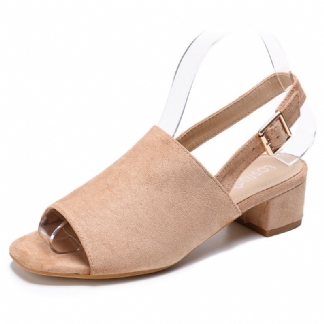 Kobiety Solid Color Suede Peep Toe Slingback Chunky Heel Casual Codzienne Sandały Na Obcasie