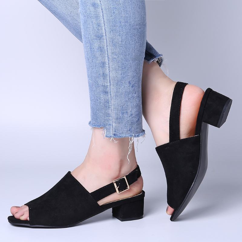 Kobiety Solid Color Suede Peep Toe Slingback Chunky Heel Casual Codzienne Sandały Na Obcasie