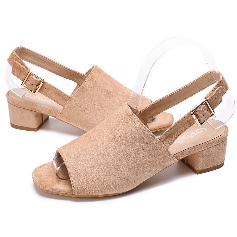 Kobiety Solid Color Suede Peep Toe Slingback Chunky Heel Casual Codzienne Sandały Na Obcasie